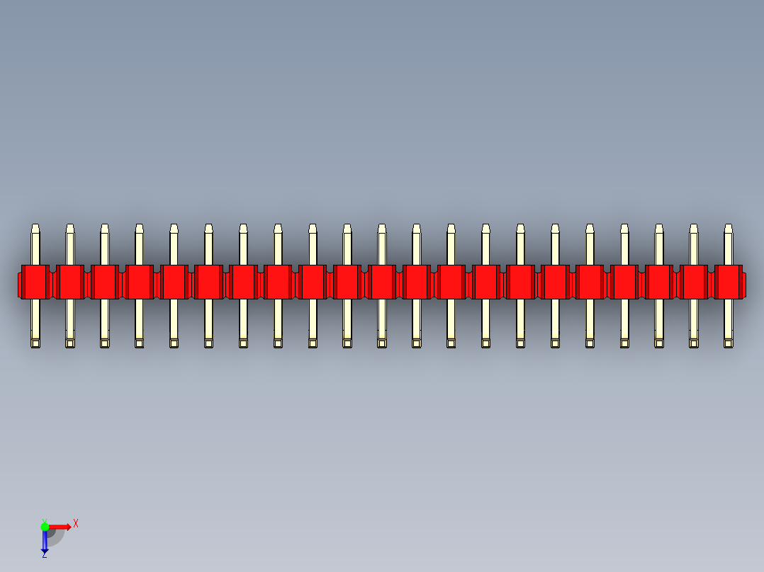 彩色公排针 100mil 2.54mm 系列-DS1022_red_21p_100mil_TypeU_rev1.0俯视图