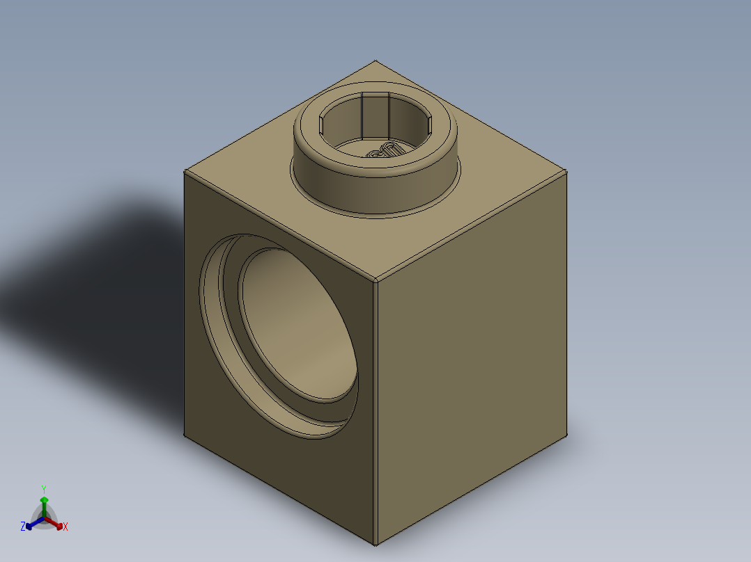 乐高机械组积木（横梁）-4179771 - 6541 Tan Technic Brick 1 x 1 with Hole正等轴测图
