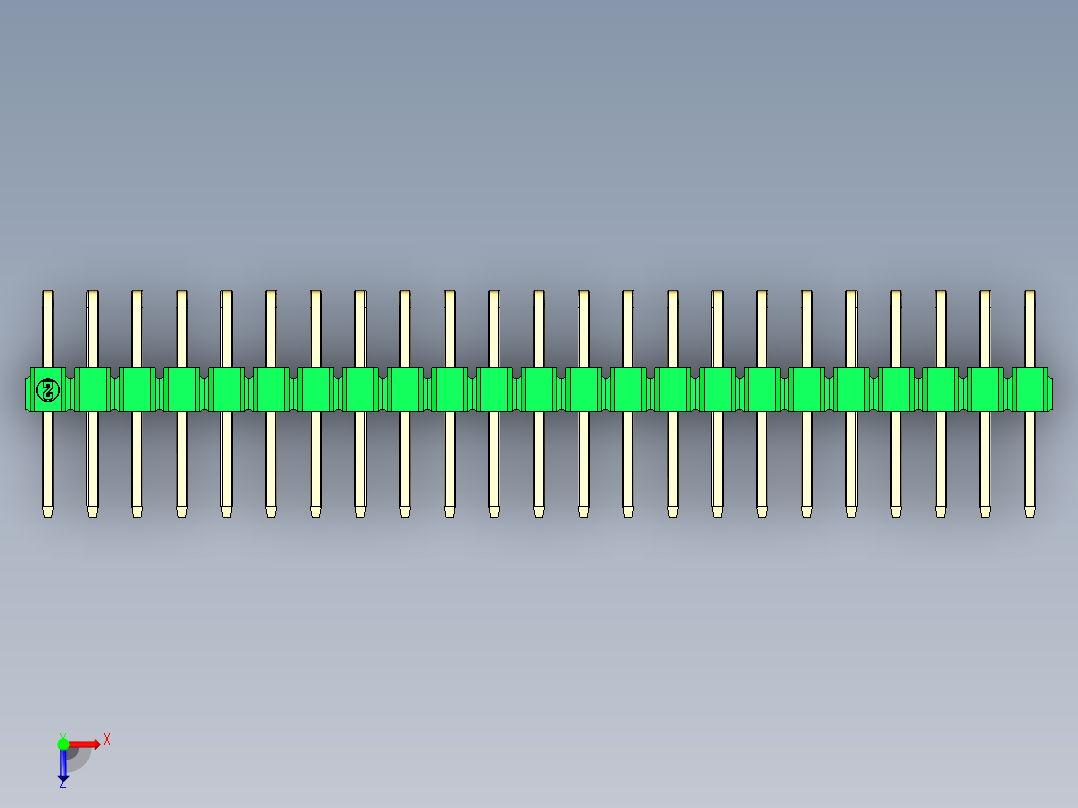 彩色公排针 100mil 2.54mm 系列-DS1022_green_2x23p_100mil_TypeD_rev1.0俯视图