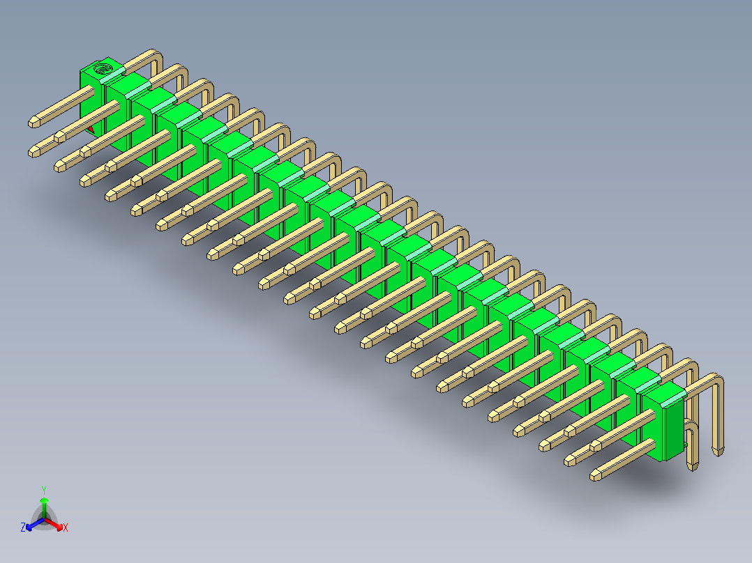 彩色公排针 100mil 2.54mm 系列-DS1022_green_2x23p_100mil_TypeD_rev1.0正等轴测图