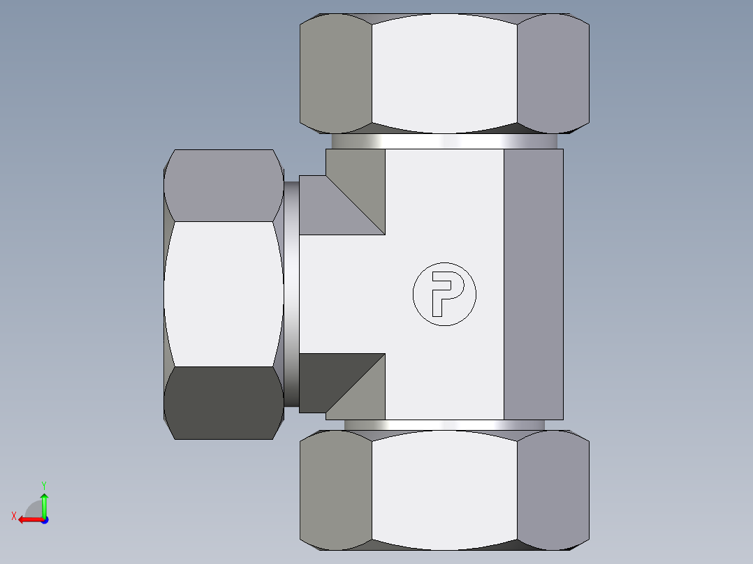 卡套式工业通用硬管接头EO_Swivel_nut_run_tee_EL35ZL71后视图