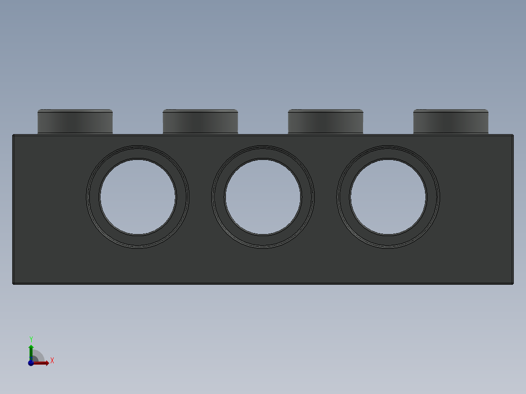 乐高机械组积木（横梁）-370102 Old Grey Technic Brick 1 x 4 with Holes前视图