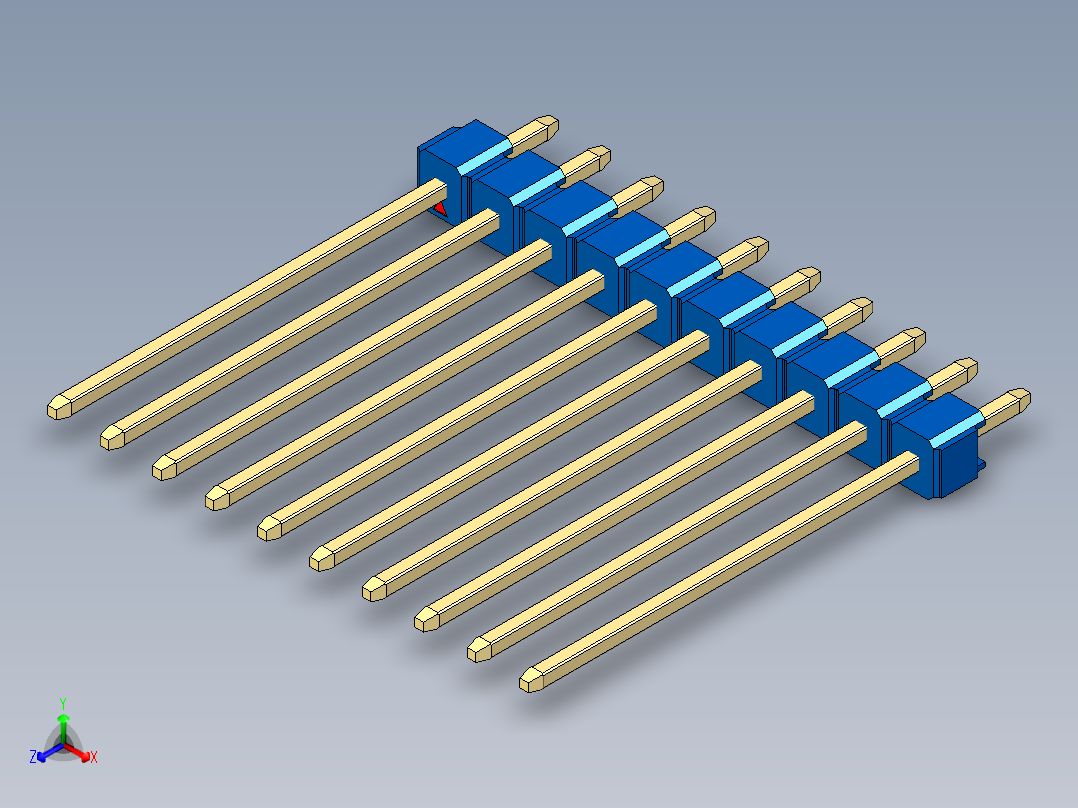彩色公头100mil（2.54mm）系列-DS1021_blue_1x10p_100mil_Type19_rev1.0正等轴测图