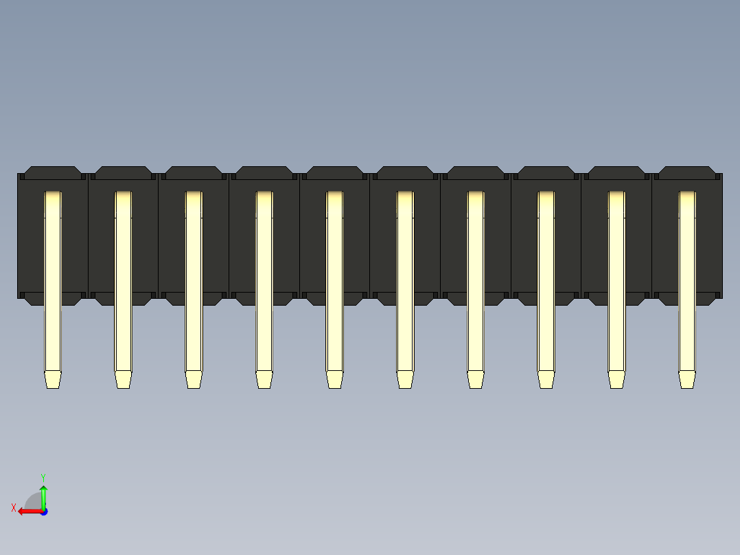 彩色公排针 100mil 2.54mm 系列-DS1022_black_2x10p_100mil_TypeD_rev1.0后视图