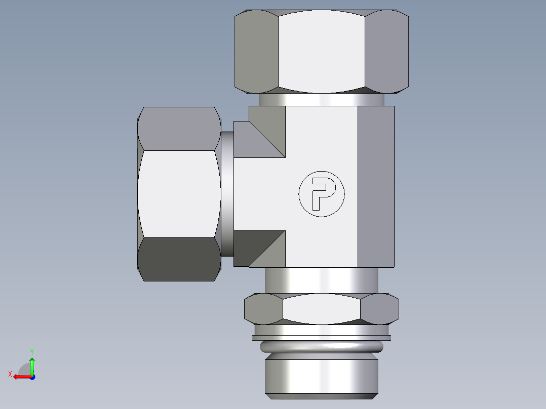 卡套式工业通用硬管接头EO_Adjustable_locknut_run_tee_LEE22LM27X2ORCF后视图