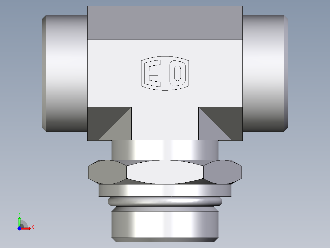 卡套式工业通用硬管接头EO_Adjustable_locknut_branch_tee_TEE28LMOROMDCF前视图