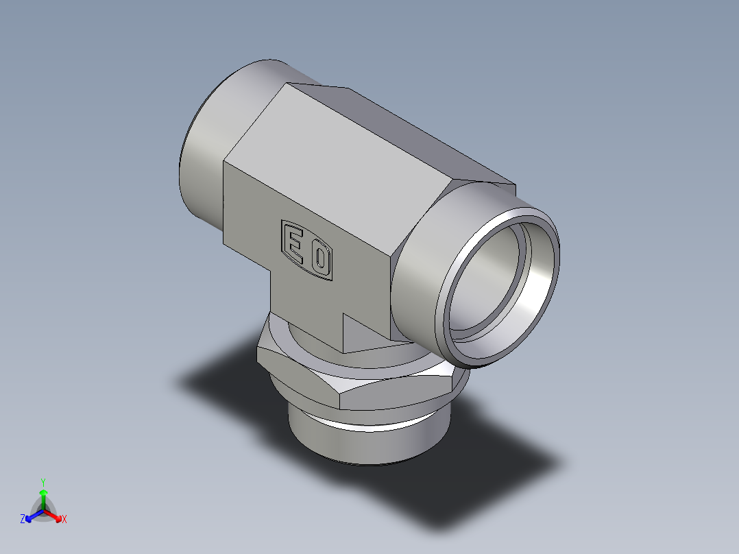 卡套式工业通用硬管接头EO_Adjustable_locknut_branch_tee_TEE28LMOROMDCF正等轴测图