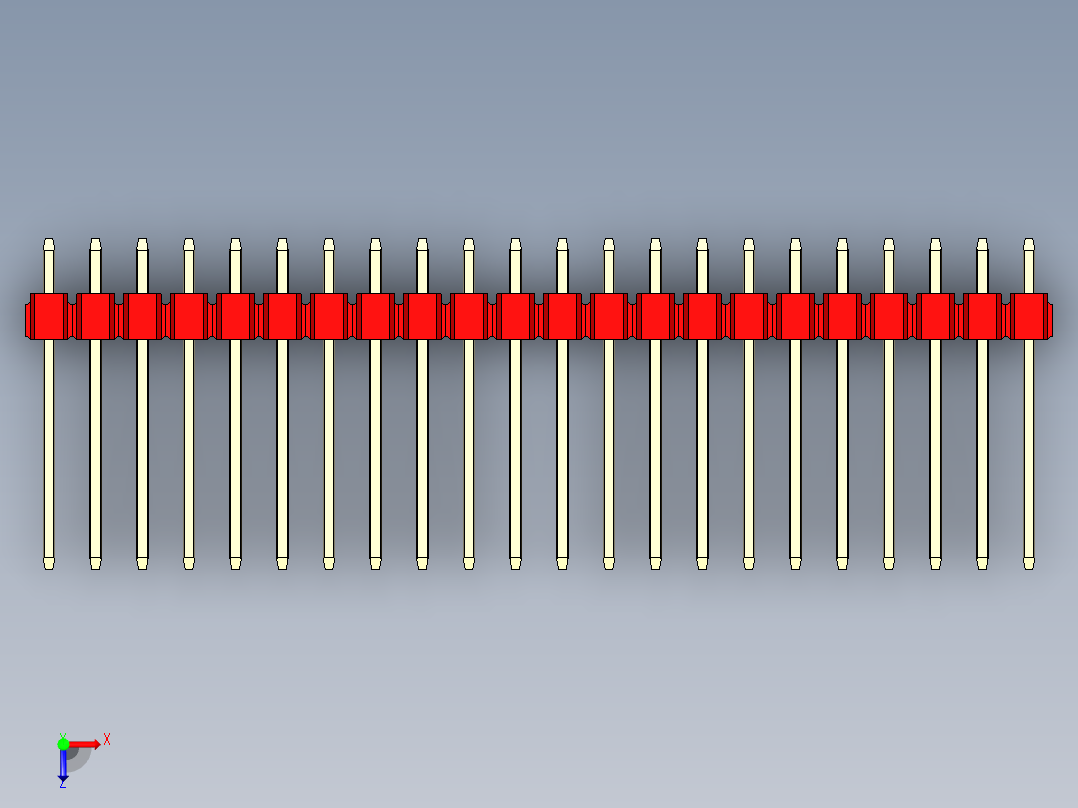 彩色公头100mil（2.54mm）系列-DS1021_red_3x22p_100mil_Type5_rev1.0俯视图