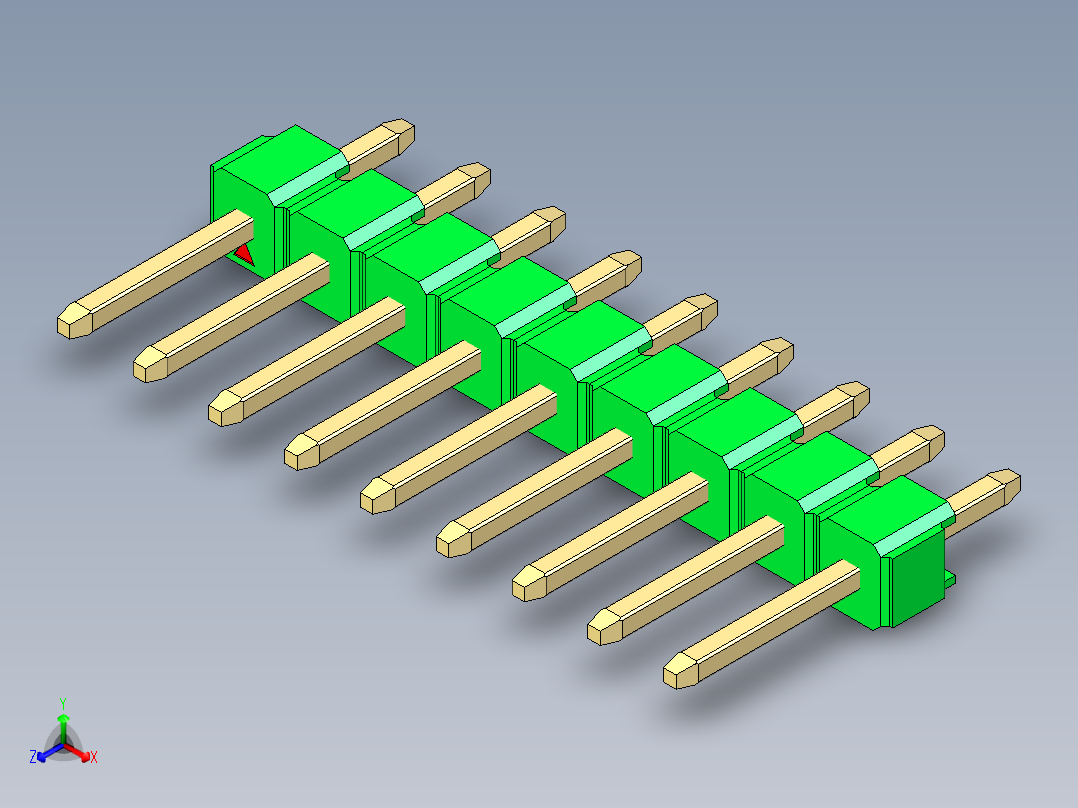 彩色公头100mil（2.54mm）系列-DS1021_green_1x09p_100mil_Type1_rev1.0正等轴测图