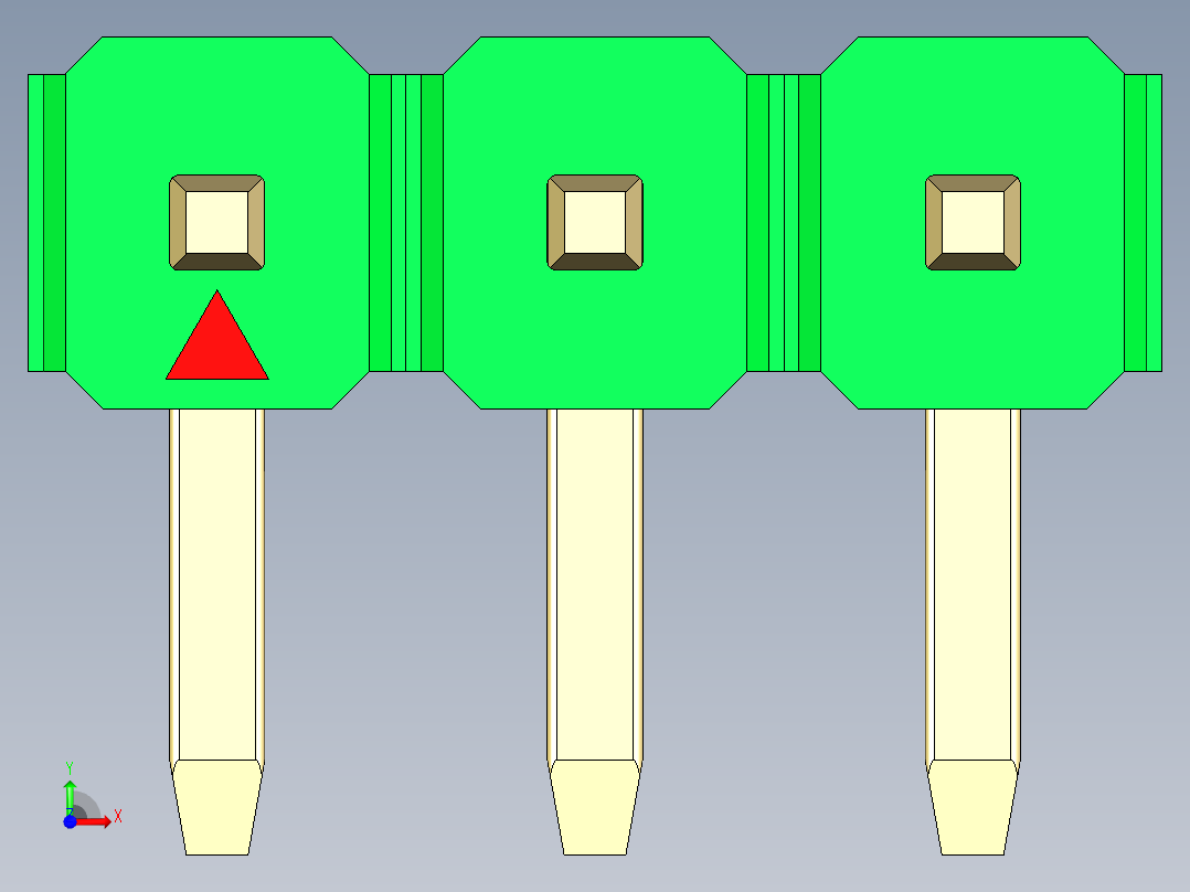 彩色公排针 100mil 2.54mm 系列-DS1022_green_1x03p_100mil_TypeD_rev1.0前视图