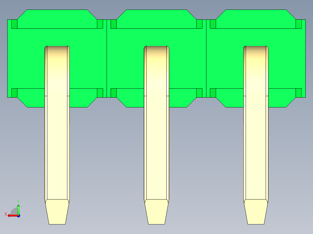 彩色公排针 100mil 2.54mm 系列-DS1022_green_1x03p_100mil_TypeD_rev1.0后视图