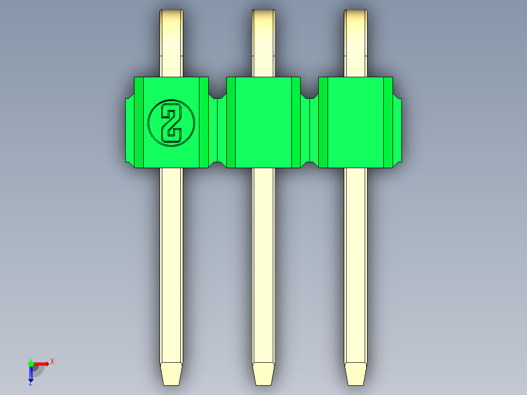 彩色公排针 100mil 2.54mm 系列-DS1022_green_1x03p_100mil_TypeD_rev1.0俯视图