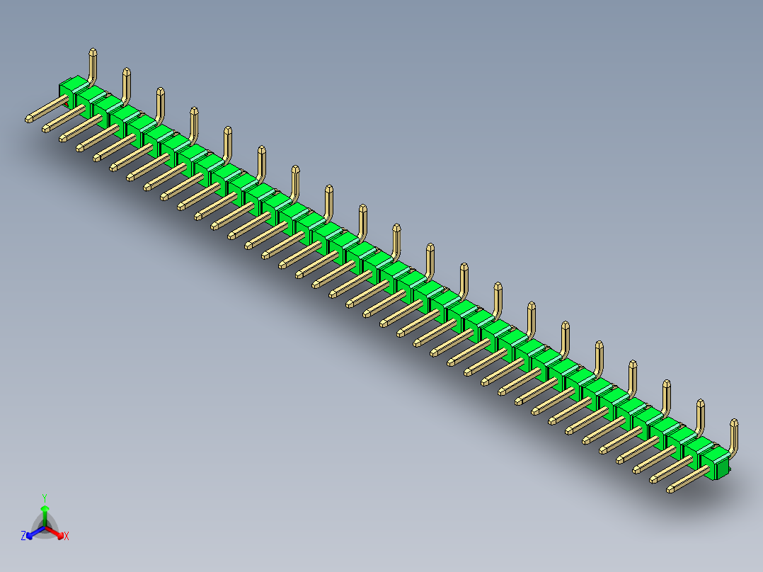 彩色公排针 100mil 2.54mm 系列-DS1022_green_39p_100mil_Type_SMT_R1_rev1.0正等轴测图