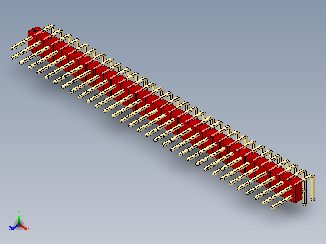 彩色公排针 100mil 2.54mm 系列-DS1022_red_2x32p_100mil_TypeD_rev1.0正等轴测图