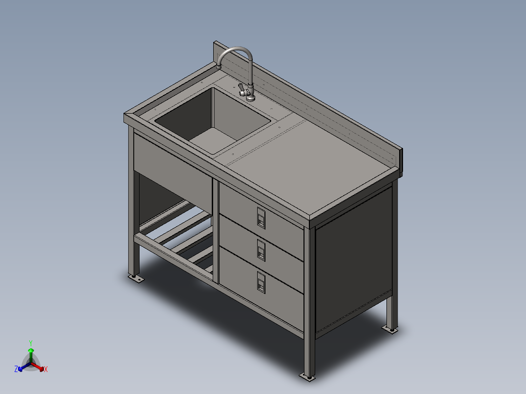 不锈钢工作桌 洗池正等轴测图