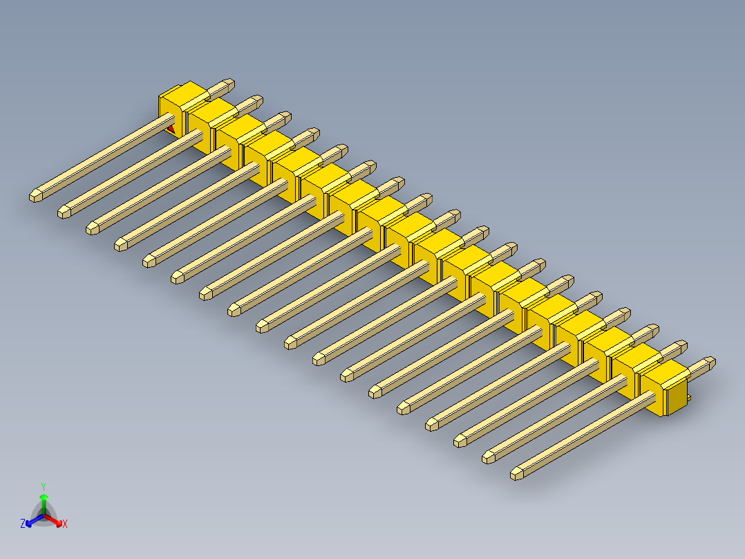 彩色公头100mil（2.54mm）系列-DS1021_yellow_1x18p_100mil_Type5_rev1.0正等轴测图