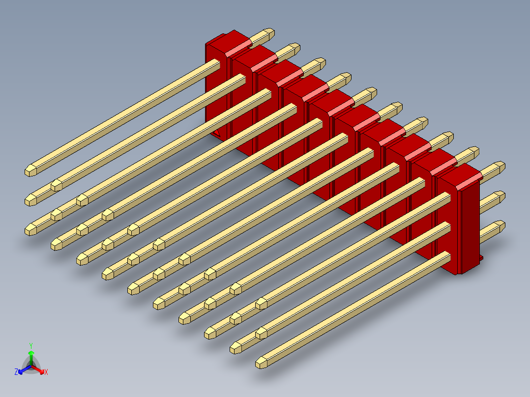彩色公头100mil（2.54mm）系列-DS1021_red_3x10p_100mil_Type19_rev1.0正等轴测图