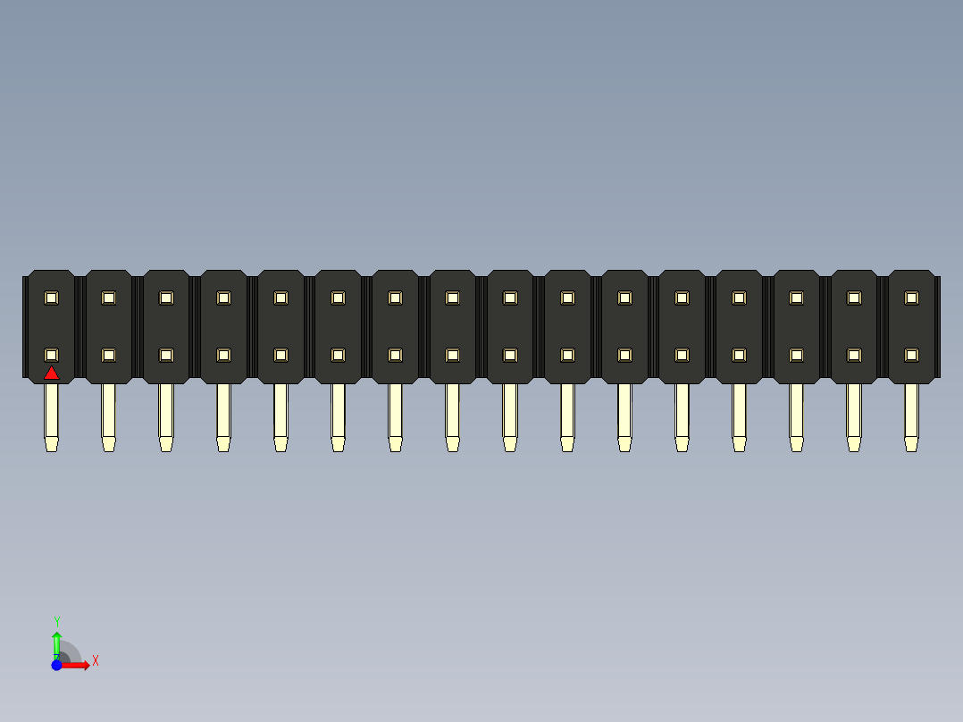 彩色公排针 100mil 2.54mm 系列-DS1022_black_2x16p_100mil_TypeD_rev1.0前视图