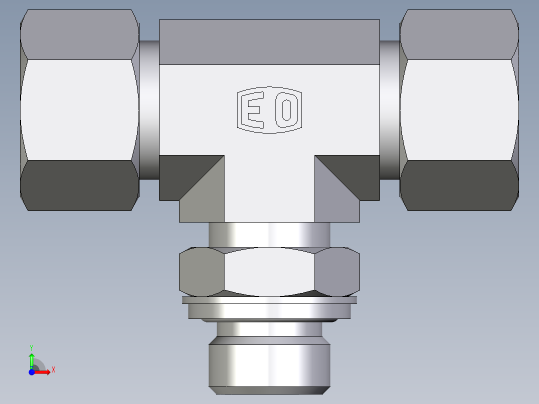 卡套式工业通用硬管接头EO_Adjustable_locknut_branch_tee_TEE16SRCF前视图