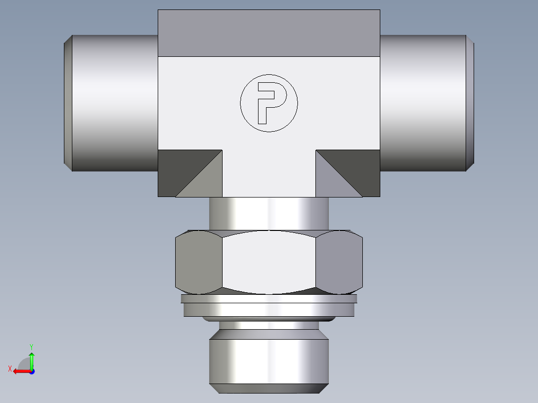 卡套式工业通用硬管接头EO_Adjustable_locknut_branch_tee_TEE10LMOMDCF后视图
