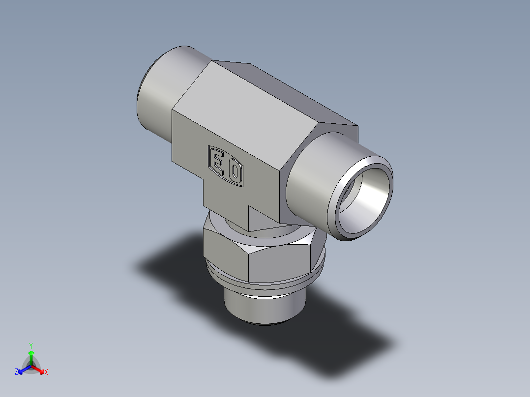 卡套式工业通用硬管接头EO_Adjustable_locknut_branch_tee_TEE10LMOMDCF正等轴测图
