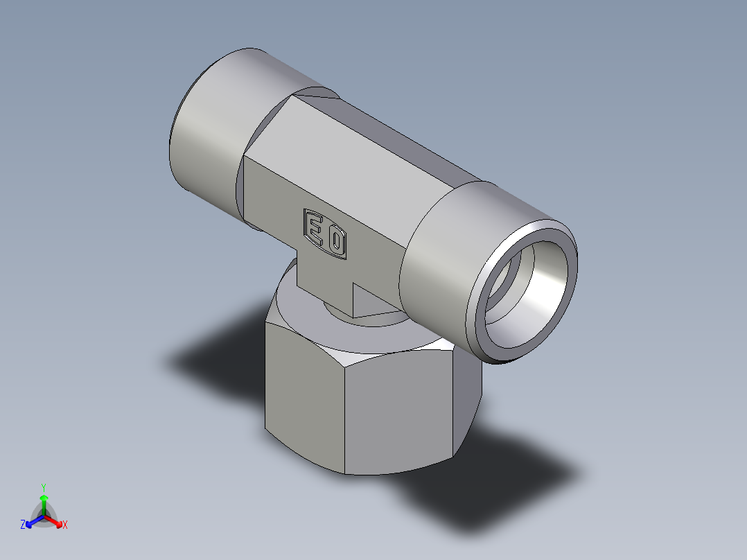 卡套式工业通用硬管接头EO_Standpipe_branch_tee_EVT14SOMDCF正等轴测图