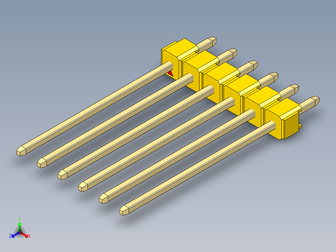 彩色公头100mil（2.54mm）系列-DS1021_yellow_1x06p_100mil_Type19_rev1.0正等轴测图