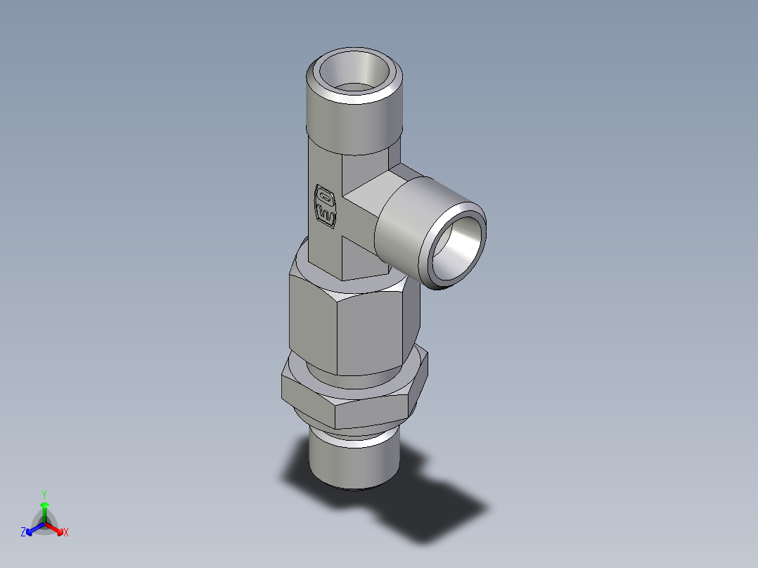 卡套式工业通用硬管接头EO_Assembled_adjustable_standpipe_run_tee_EVL08LROMD71正等轴测图