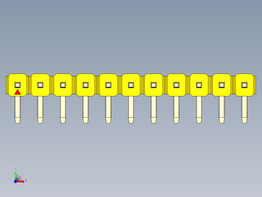 彩色公排针 100mil 2.54mm 系列-DS1022_yellow_1x11p_100mil_TypeD_rev1.0前视图