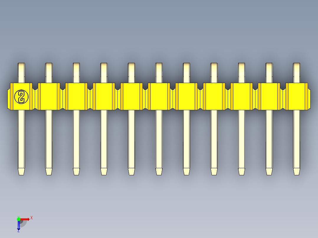 彩色公排针 100mil 2.54mm 系列-DS1022_yellow_1x11p_100mil_TypeD_rev1.0俯视图