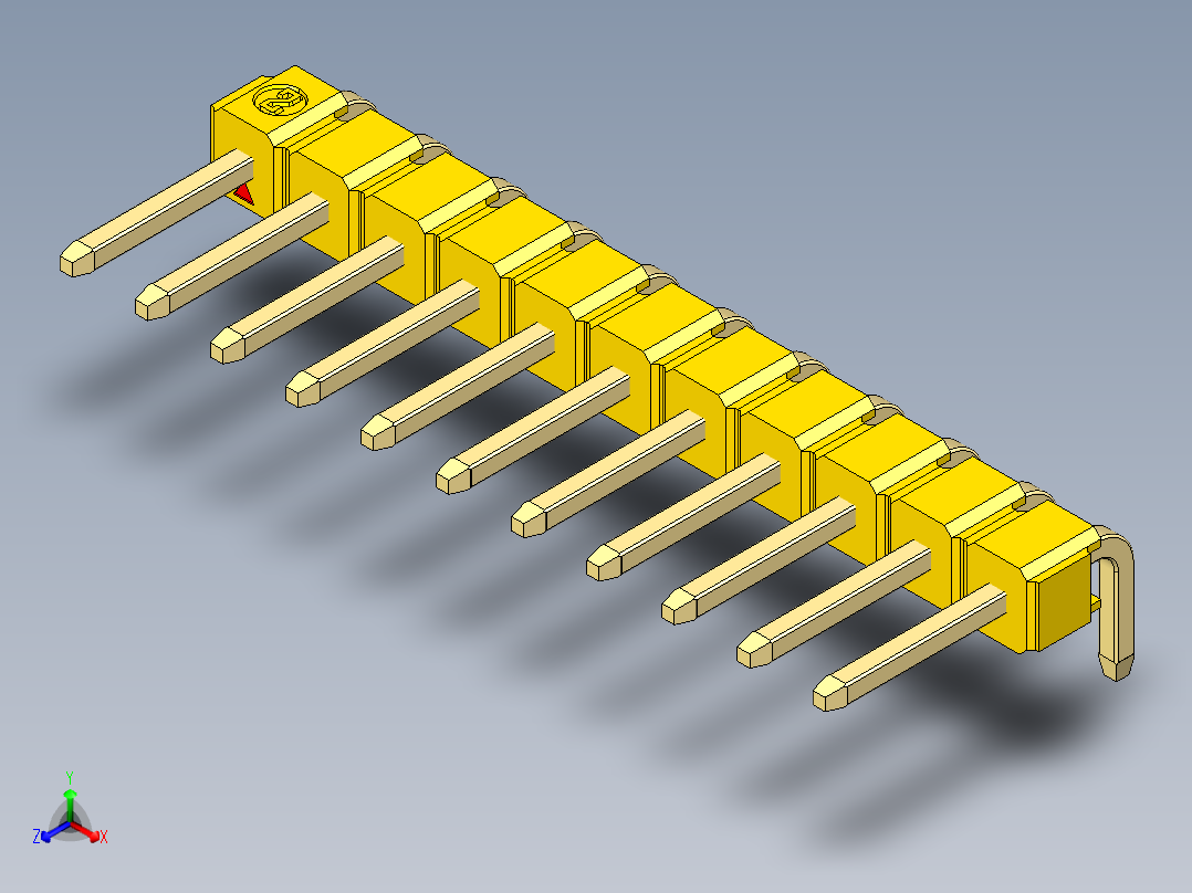 彩色公排针 100mil 2.54mm 系列-DS1022_yellow_1x11p_100mil_TypeD_rev1.0正等轴测图