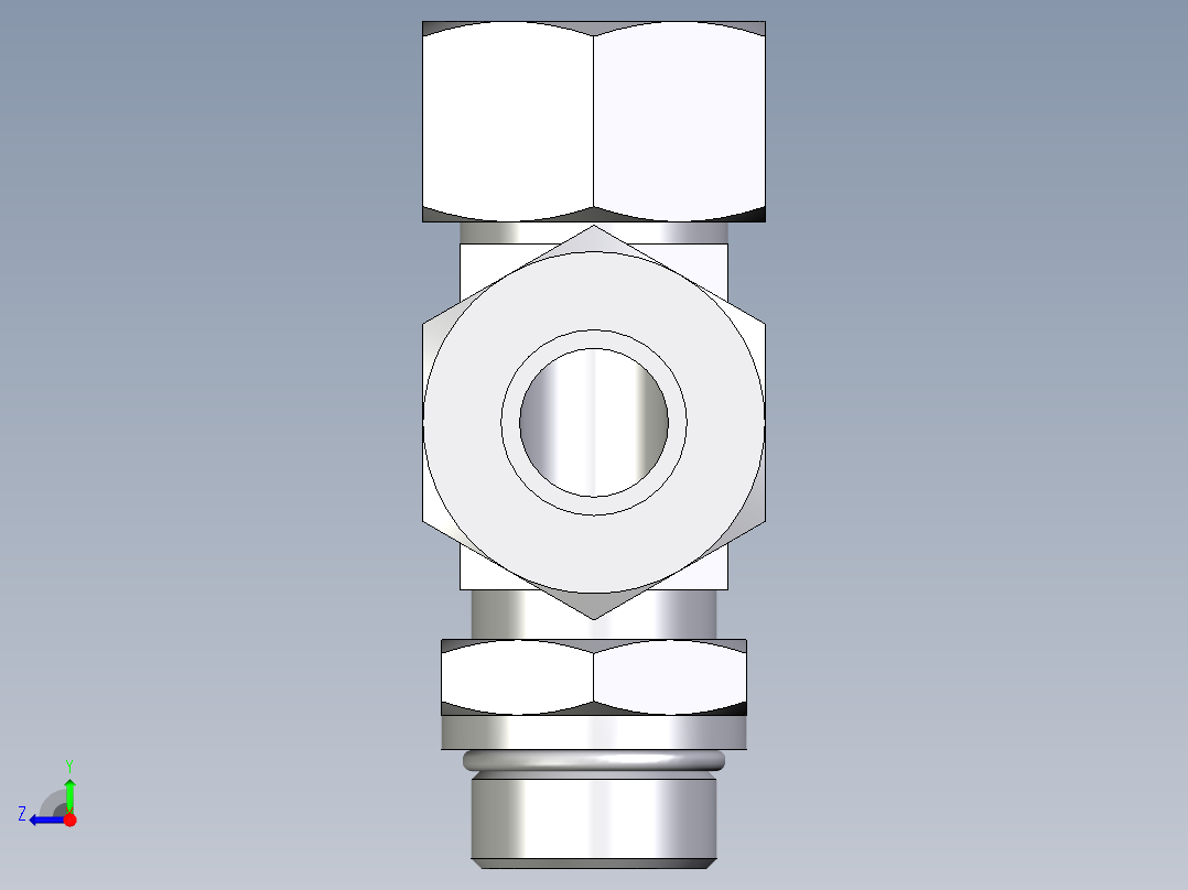 卡套式工业通用硬管接头EO_Adjustable_locknut_run_tee_LEE25SMORCF右视图
