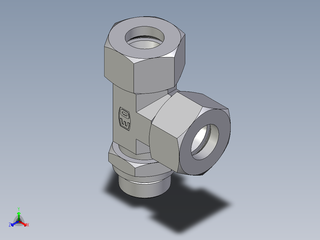 卡套式工业通用硬管接头EO_Adjustable_locknut_run_tee_LEE25SMORCF正等轴测图