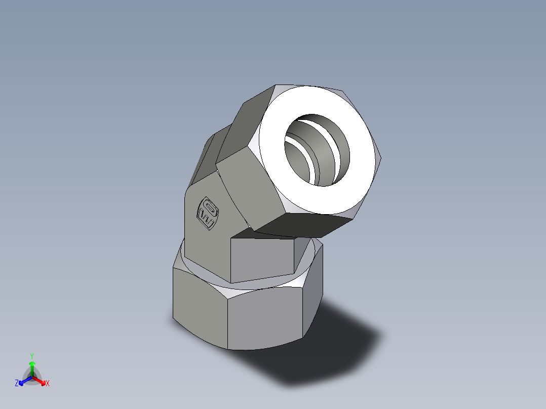 卡套式工业通用硬管接头EO_Swivel_nut_45_deg_elbow_EV18L71正等轴测图