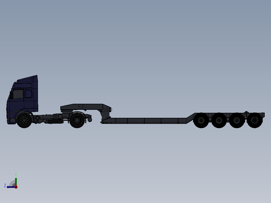 100吨卡车平板三维模型设计右视图