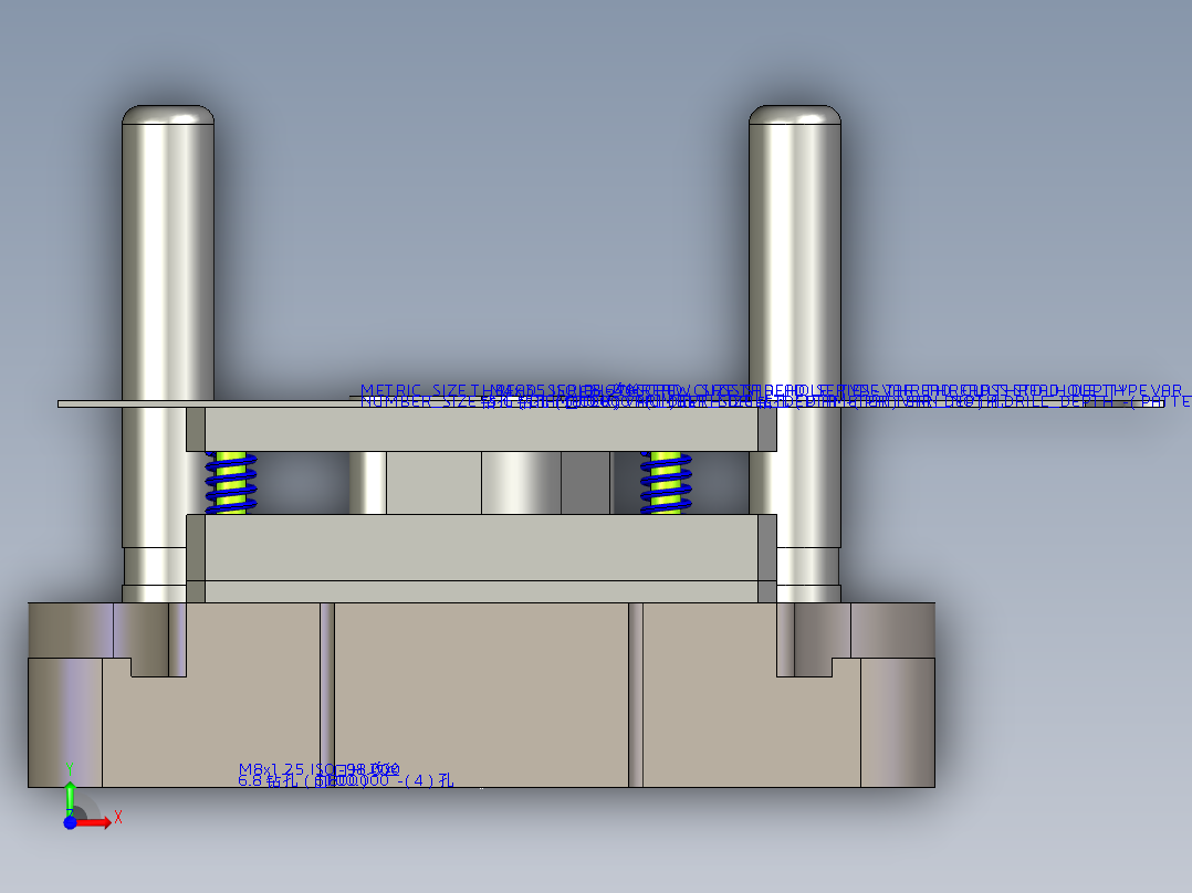 Q129-菱形固定板（垫片）冲压复合模具设计【三维proe】前视图