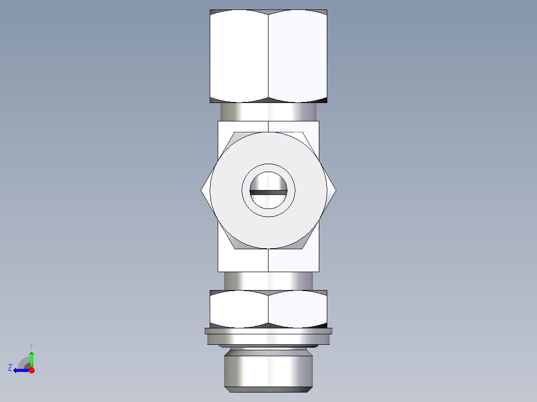 卡套式工业通用硬管接头EO_Adjustable_locknut_run_tee_LEE10SRCF右视图