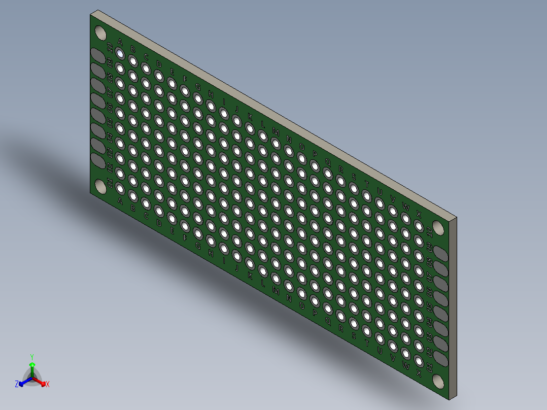 电容器 二极管 电阻器-30mm x 70mm Proto PCB正等轴测图