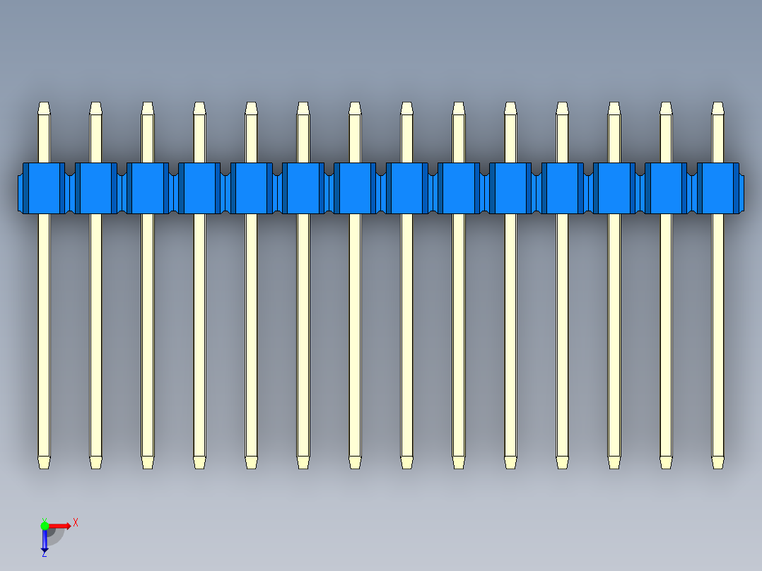 彩色公头100mil（2.54mm）系列-DS1021_blue_1x14p_100mil_Type5_rev1.0俯视图