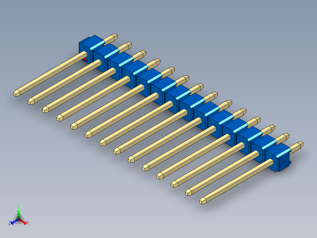 彩色公头100mil（2.54mm）系列-DS1021_blue_1x14p_100mil_Type5_rev1.0正等轴测图