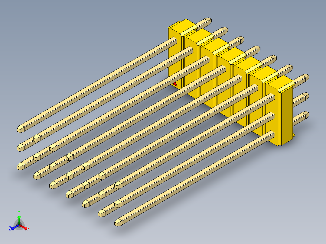 彩色公头100mil（2.54mm）系列-DS1021_yellow_3x07p_100mil_Type43_rev1.0正等轴测图
