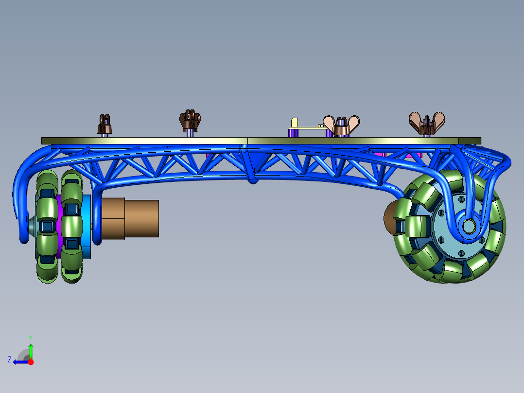 全向轮三角底盘小车右视图