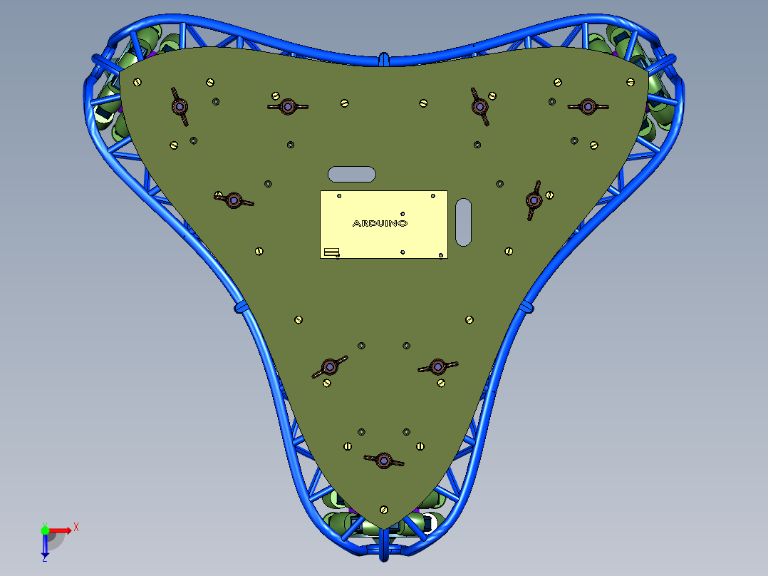 全向轮三角底盘小车俯视图
