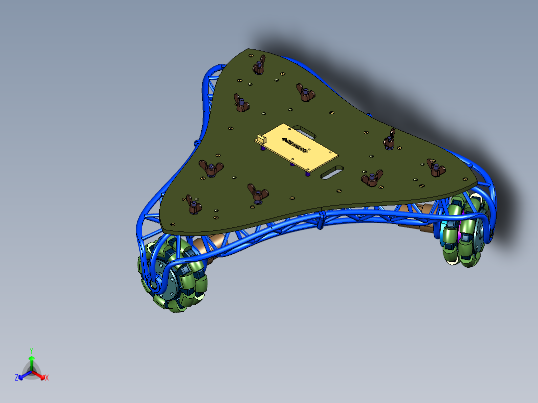 全向轮三角底盘小车正等轴测图