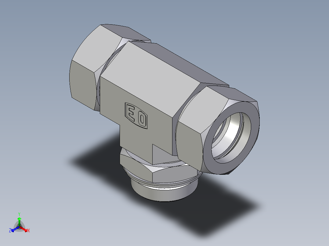 卡套式工业通用硬管接头EO_Adjustable_locknut_branch_tee_TEE35LRCF正等轴测图