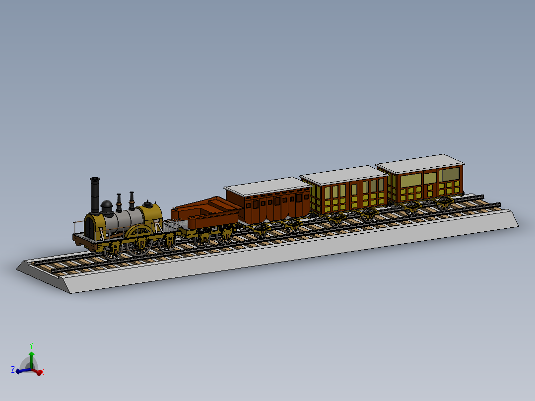 Locomotora蒸汽机车模型3D图纸 Solidworks设计 附平面图主视图