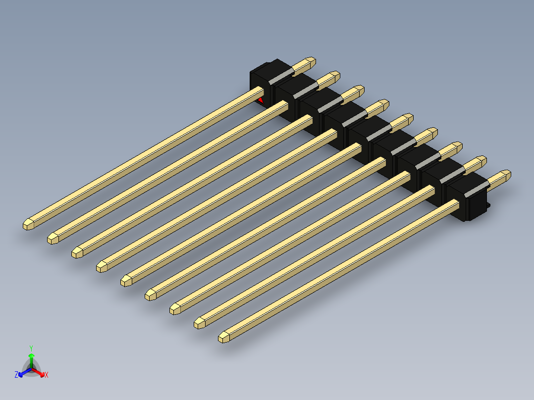 彩色公头100mil（2.54mm）系列-DS1021_black_1x09p_100mil_Type43_rev1.0正等轴测图
