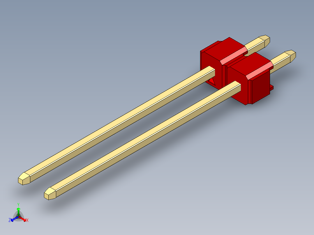 彩色公头100mil（2.54mm）系列-DS1021_red_1x02p_100mil_Type19_rev1.0正等轴测图