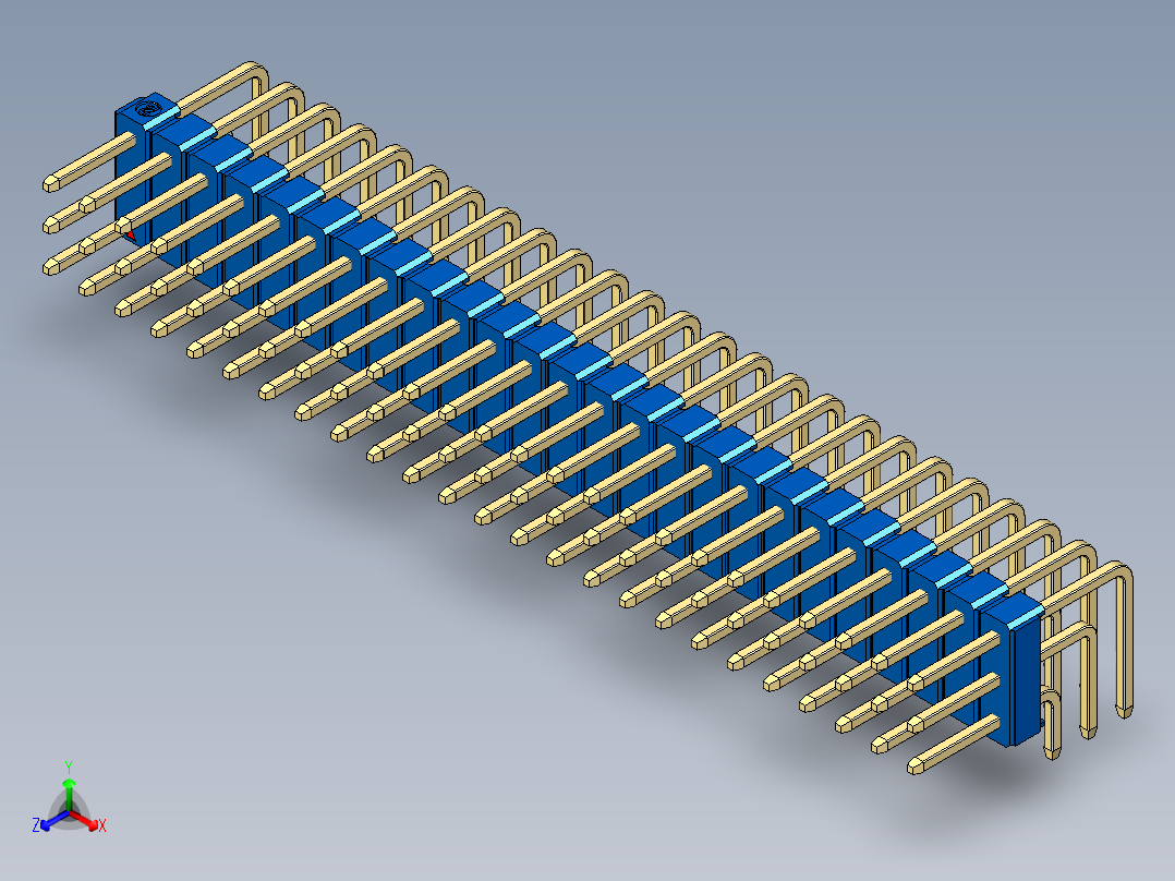 彩色公排针 100mil 2.54mm 系列-DS1022_blue_3x25p_100mil_TypeD_rev1.0正等轴测图