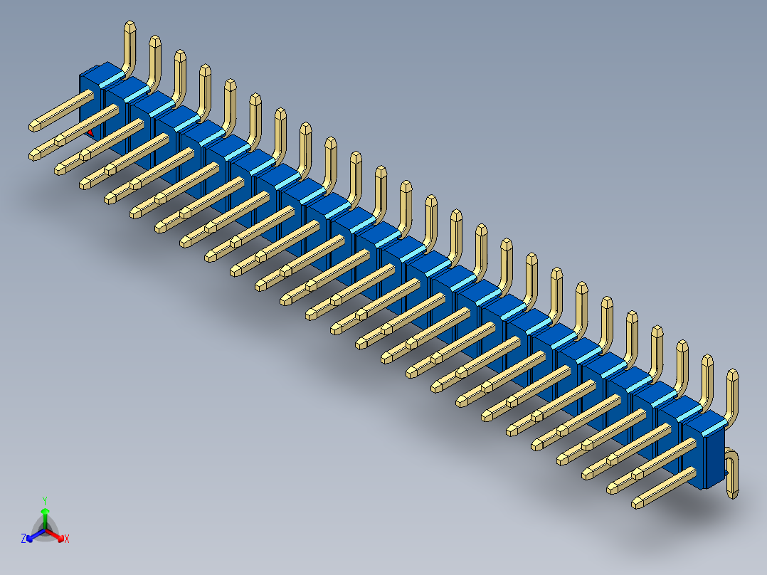 彩色公排针 100mil 2.54mm 系列-DS1022_blue_50p_100mil_TypeSMT_rev1.0正等轴测图
